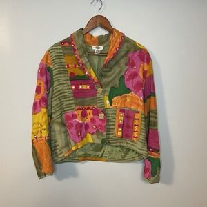 Vtg Sandy Starkman Jacket Womens S Colorful‎ Art To Wear Textile Linen Blend
